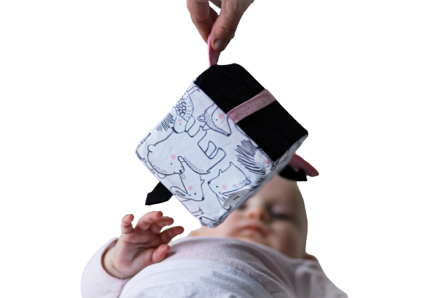 MyMoo Cub textil Busy cube – Animale de pădure/roz