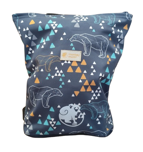 Rucsac softshell pentru copii Monkey Mum® - Urs origami - Albastru închis
