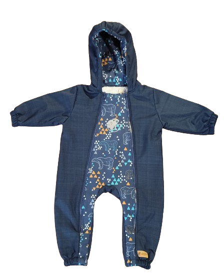 Monkey Mum® Combinezon de iarnă softshell pentru copii cu blăniță de miel - Poveste de seară cu ursuleț - măr. 62/68, 74/80