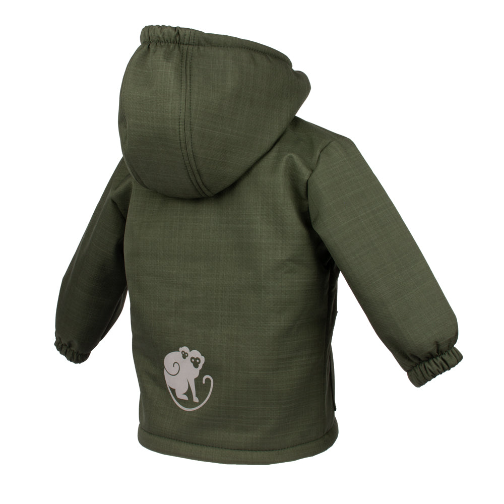 Jachetă de iarnă din softshell pentru copii cu blăniță Monkey Mum® - Micul vânător kaki