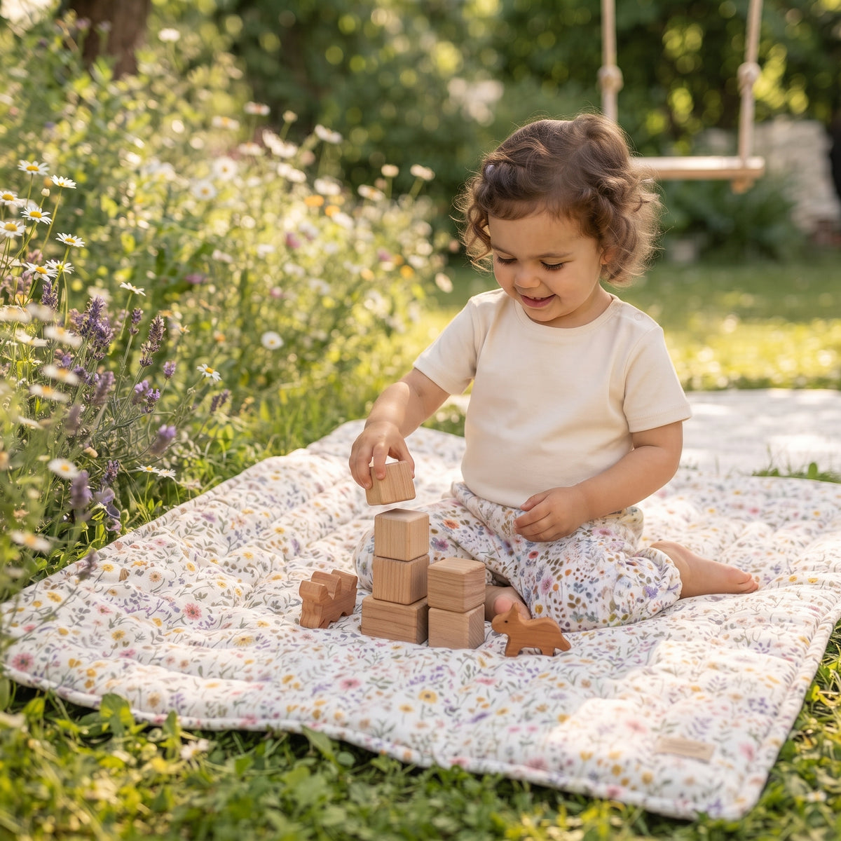 Pantalonași din muselină Monkey Mum® - Pajiște înflorită