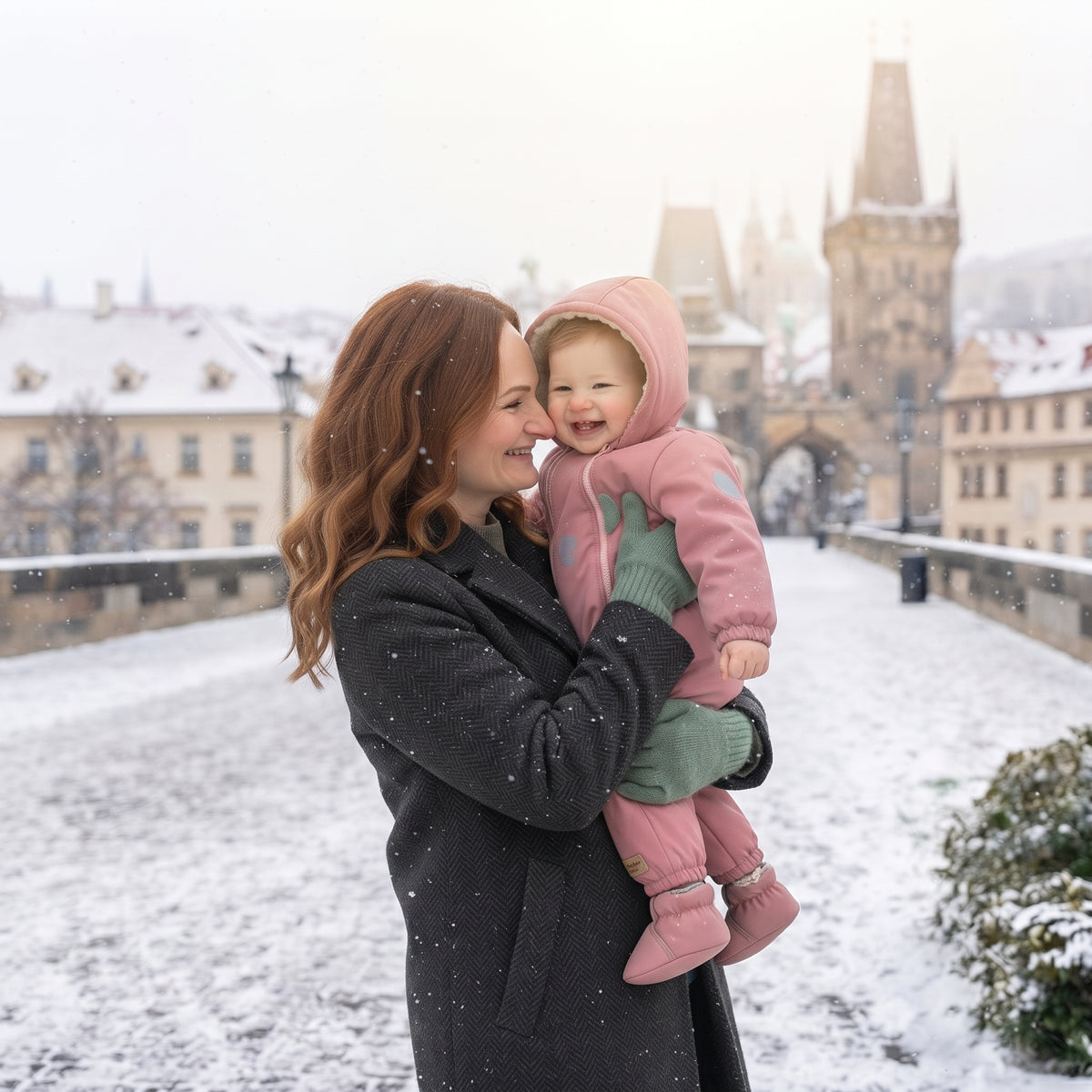 Monkey Mum® Salopetă de iarnă din softshell pentru copii cu blăniță - Oiță roz - măr. 62/68, 74/80