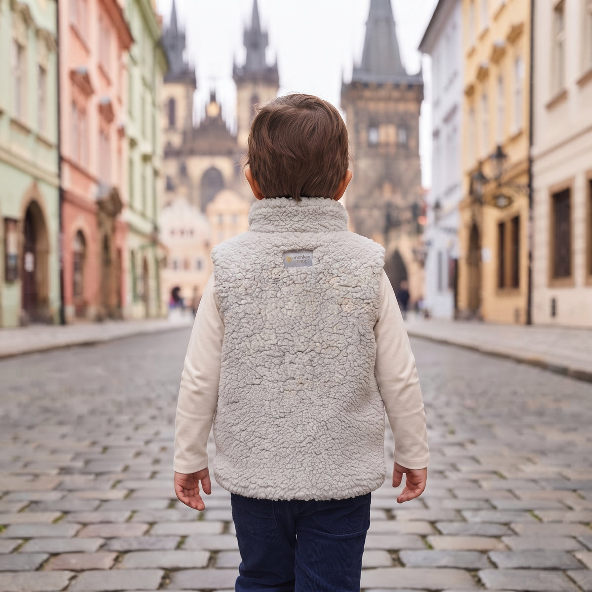 Vestă din lână de miel Monkey Mum® - Gri deschis