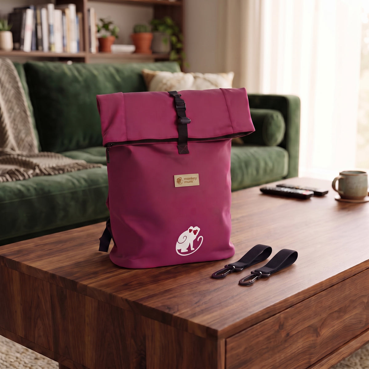 Monkey Mum® Rucsac din softshell pentru cărucior – Zmeură suculentă