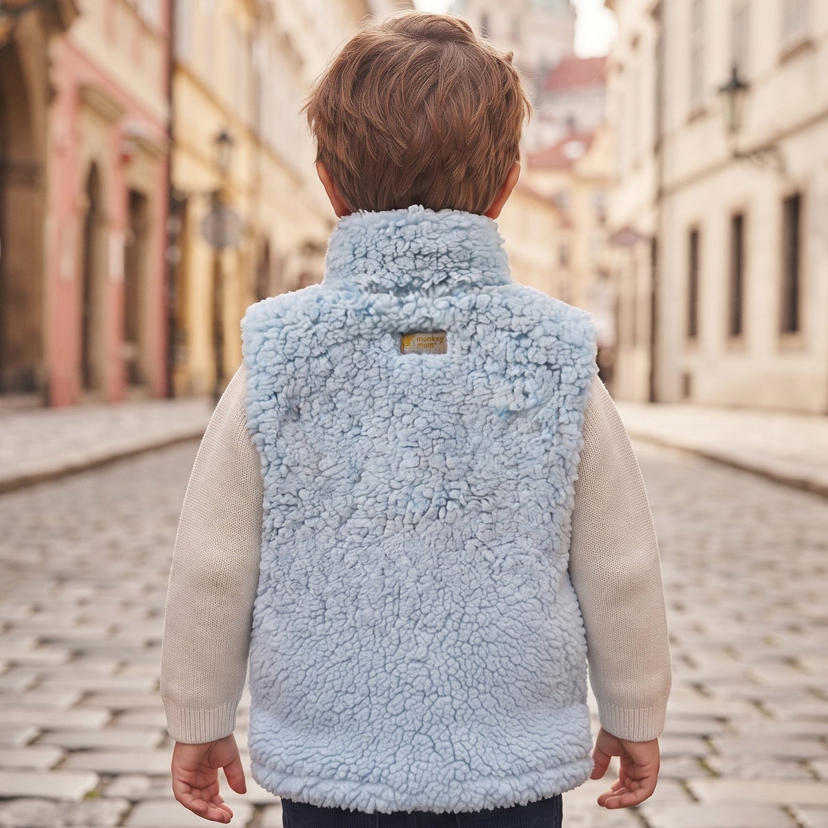 Vestă din lână de miel Monkey Mum® - Albastru deschis