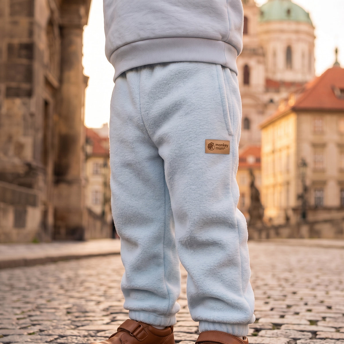 Monkey Mum® pantalonași din fleece - Bleu deschis