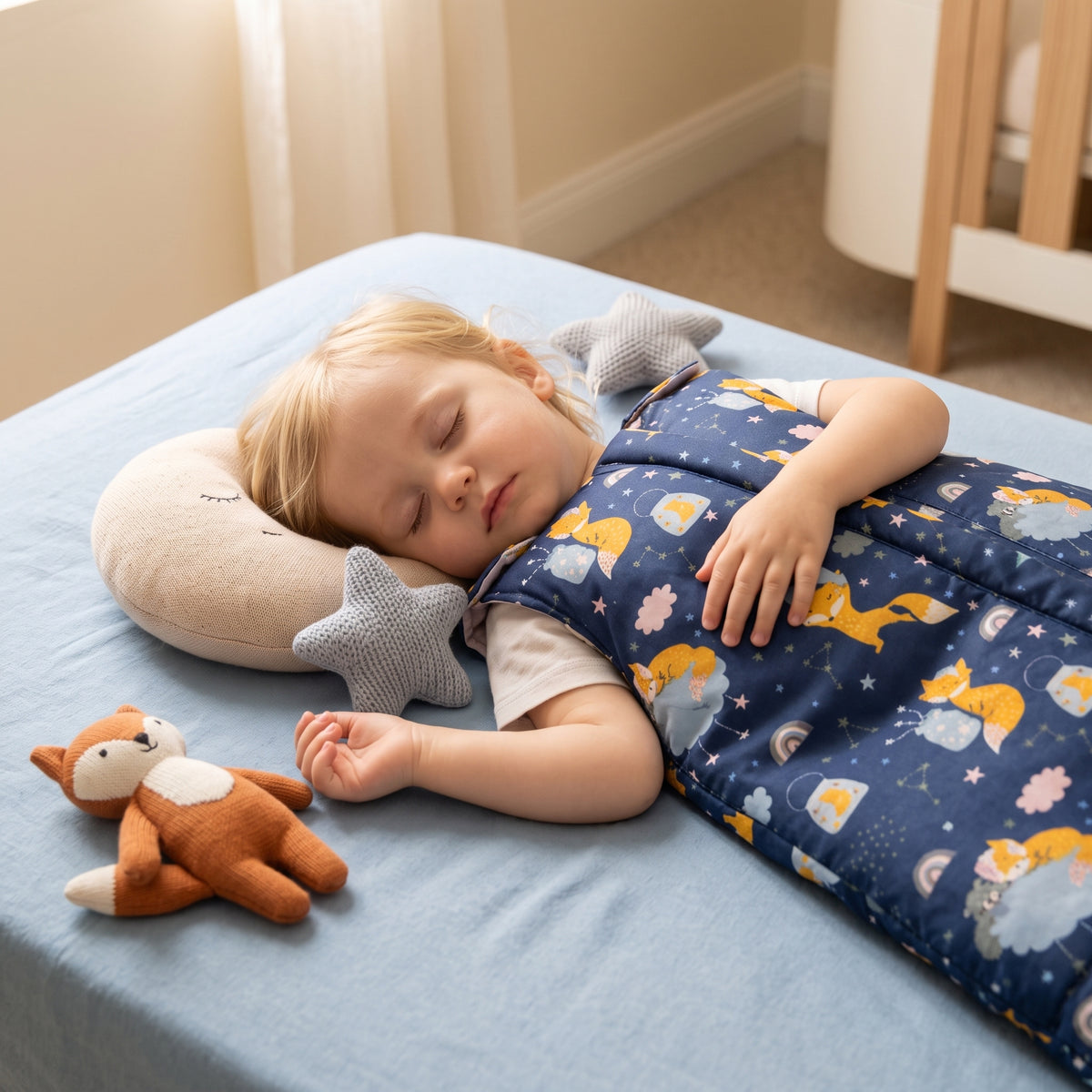 Sac de dormit de iarnă ajustabil Monkey Mum® 0 - 4 ani - set - Visând cu vulpea