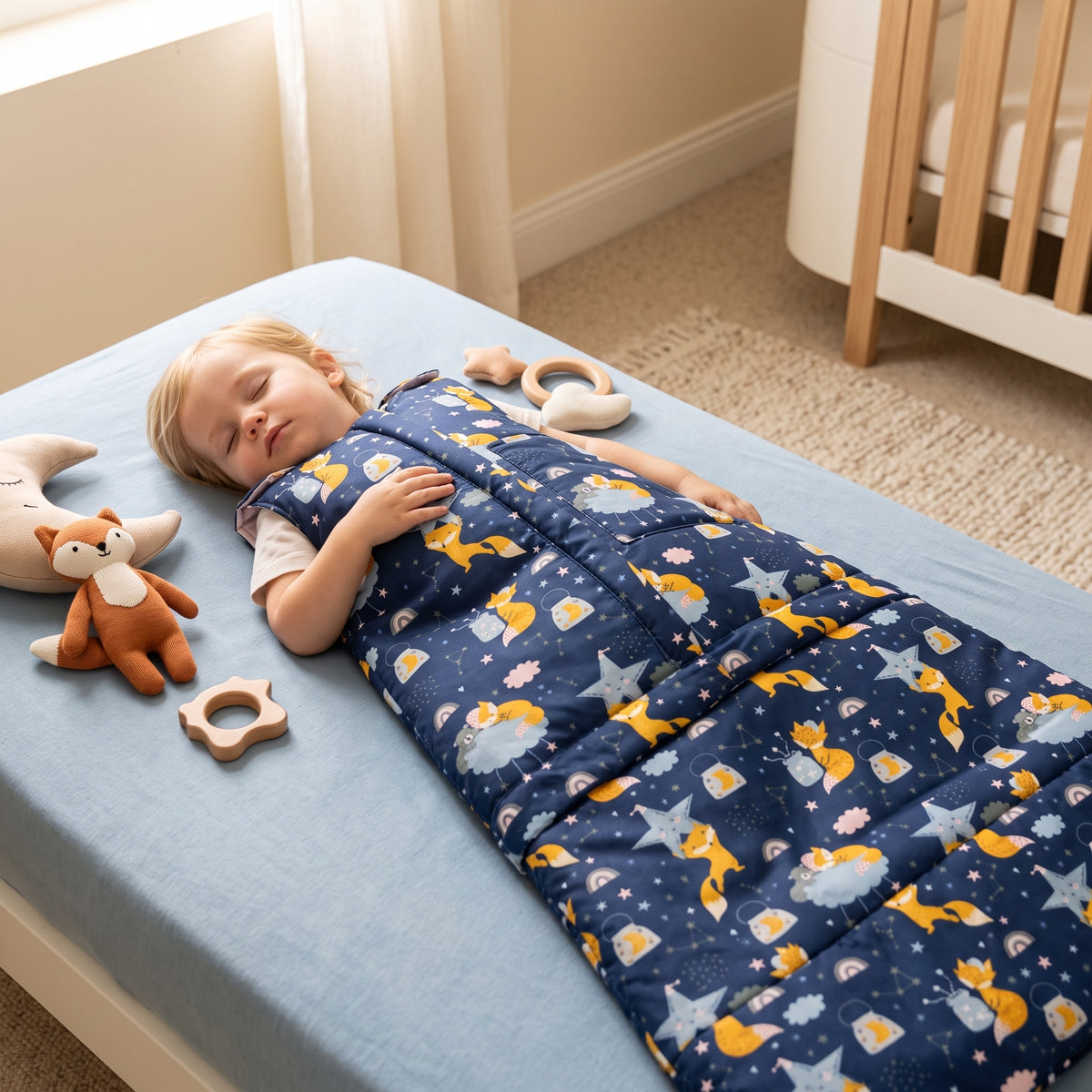 Sac de dormit de iarnă ajustabil Monkey Mum® 0 - 4 ani - set - Visând cu vulpea