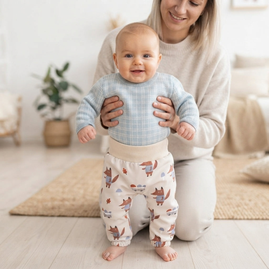 Pantaloni pentru copii din softshell cu membrană Monkey Mum® - Vulpi la ciuperci