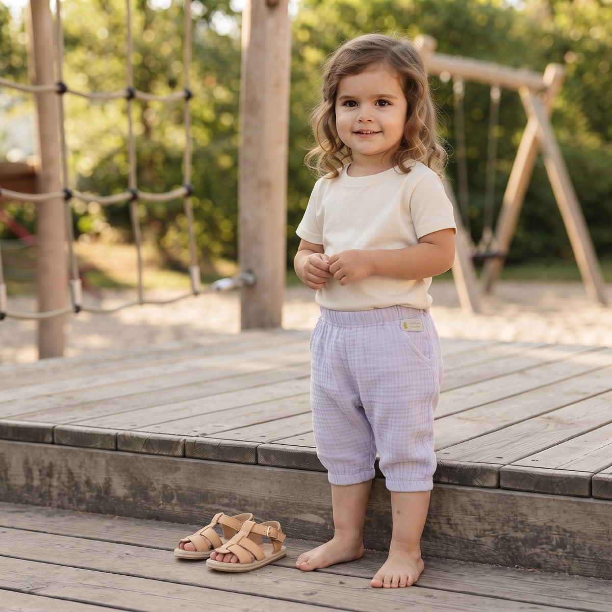 Pantalonași din muselină Monkey Mum® - Violetă