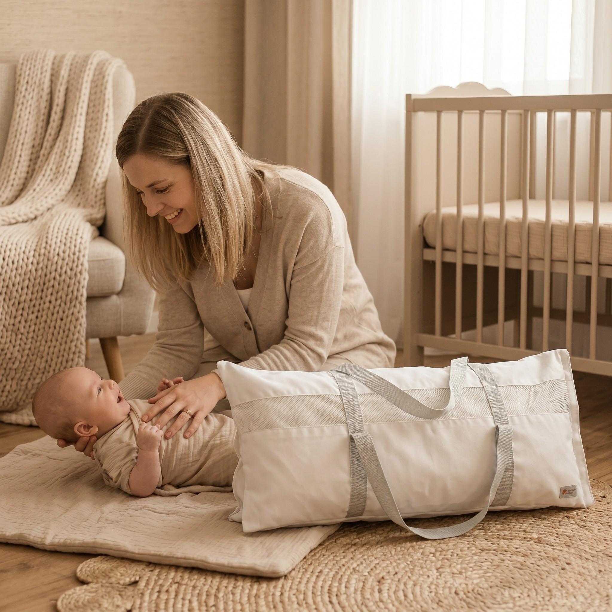 Sac de călătorie Monkey Mum® pentru bariera de pat - gri deschis