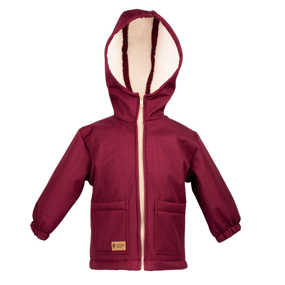 Geacă de iarnă softshell pentru copii cu mielușel Monkey Mum® - Scufița Roșie vișinie