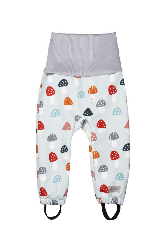 Pantaloni softshell pentru copii, extensibili, cu membrană Monkey Mum® - Bureți otrăvitori multicolori