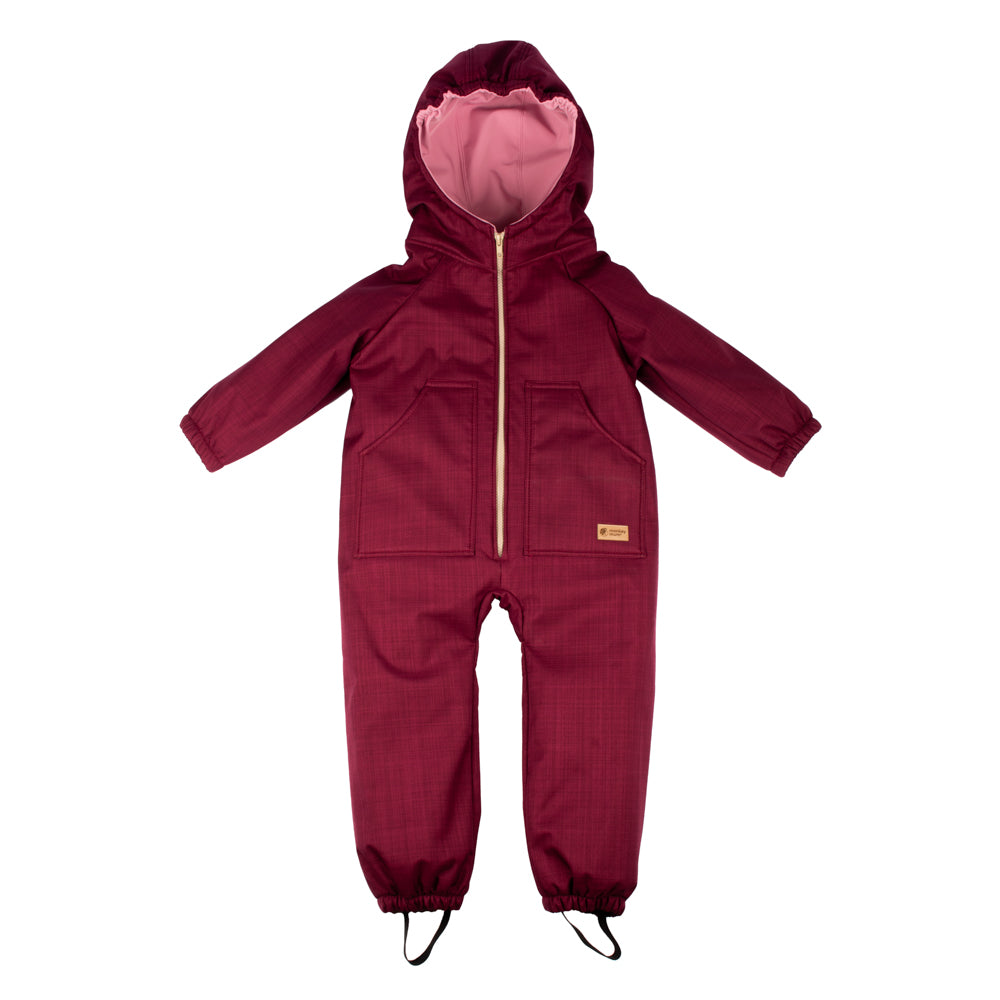 Monkey Mum® Combinezon de iarnă softshell pentru copii cu blăniță de miel - Scufița vișinie - măr. 98/104, 110/116