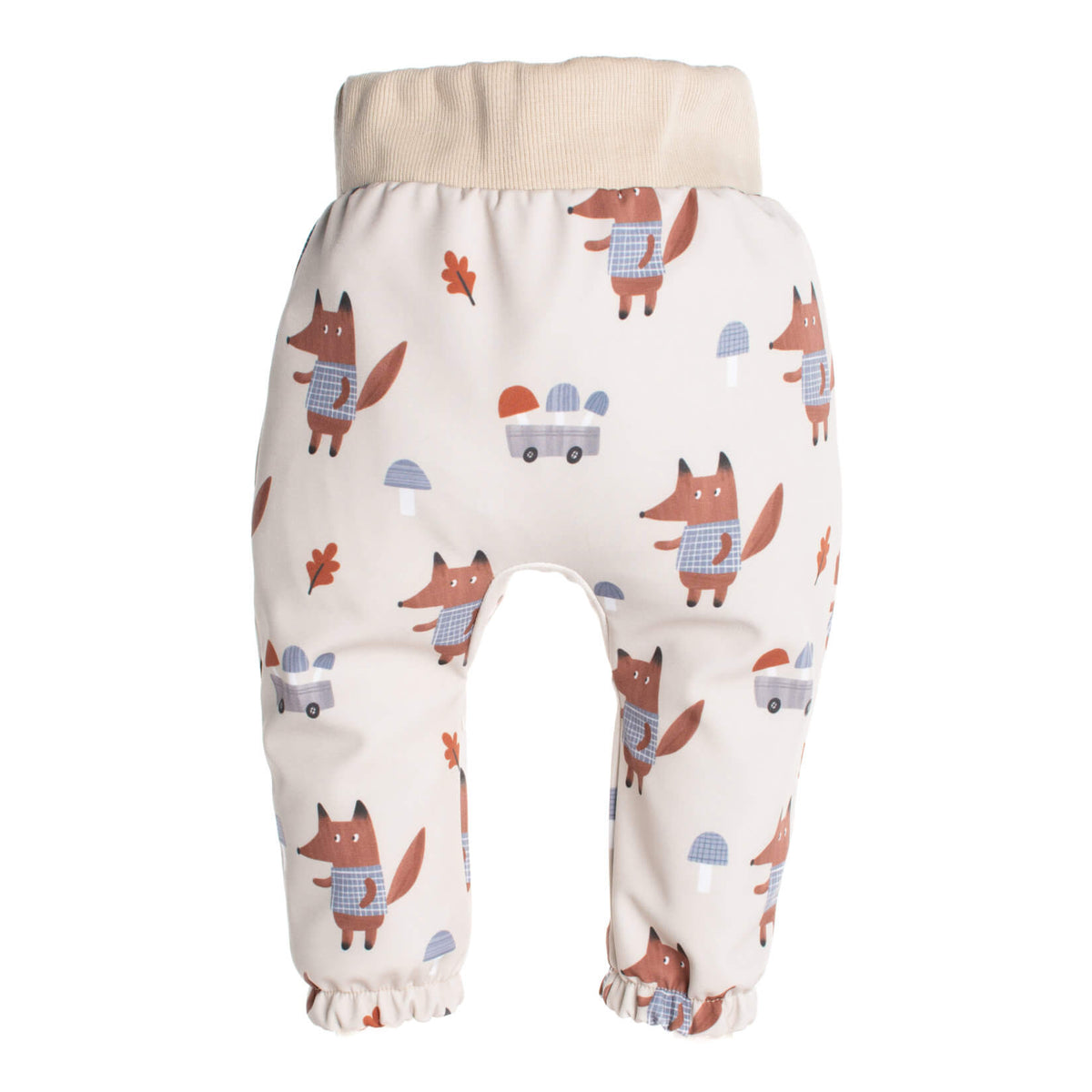Pantaloni pentru copii din softshell cu membrană Monkey Mum® - Vulpi la ciuperci
