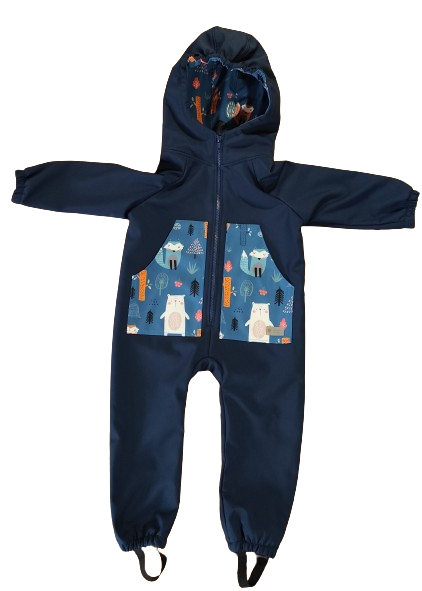Monkey Mum® Combinezon softshell cu membrană – Cerul nopții cu animăluțe - măr. 98/104, 110/116