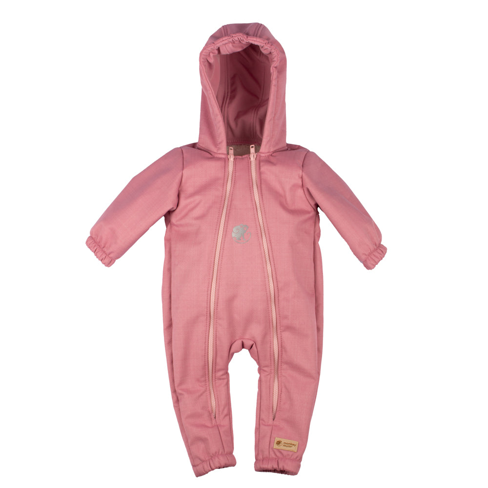 Monkey Mum® Salopetă de iarnă din softshell pentru copii cu blăniță - Oiță roz - măr. 62/68, 74/80