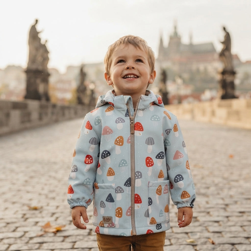 Geacă softshell pentru copii cu membrană Monkey Mum® - Bureți otrăvitori multicolori
