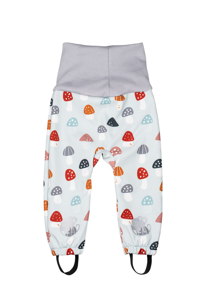 Pantaloni softshell pentru copii, extensibili, cu membrană Monkey Mum® - Bureți otrăvitori multicolori
