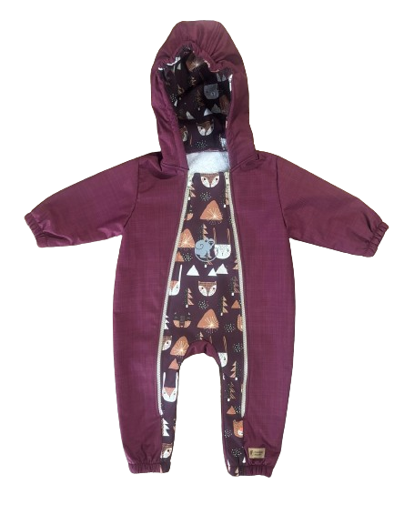 Monkey Mum® Combinezon de iarnă softshell pentru copii cu blăniță de miel - Scufița vișinie în pădure - măr. 62/68, 74/80