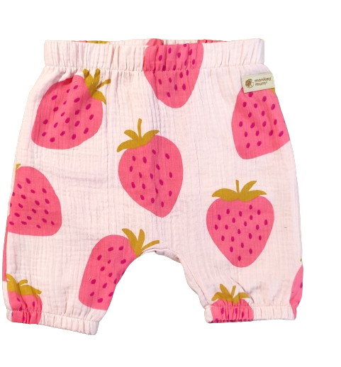 Pantalonași din muselină Monkey Mum® - Căpșună