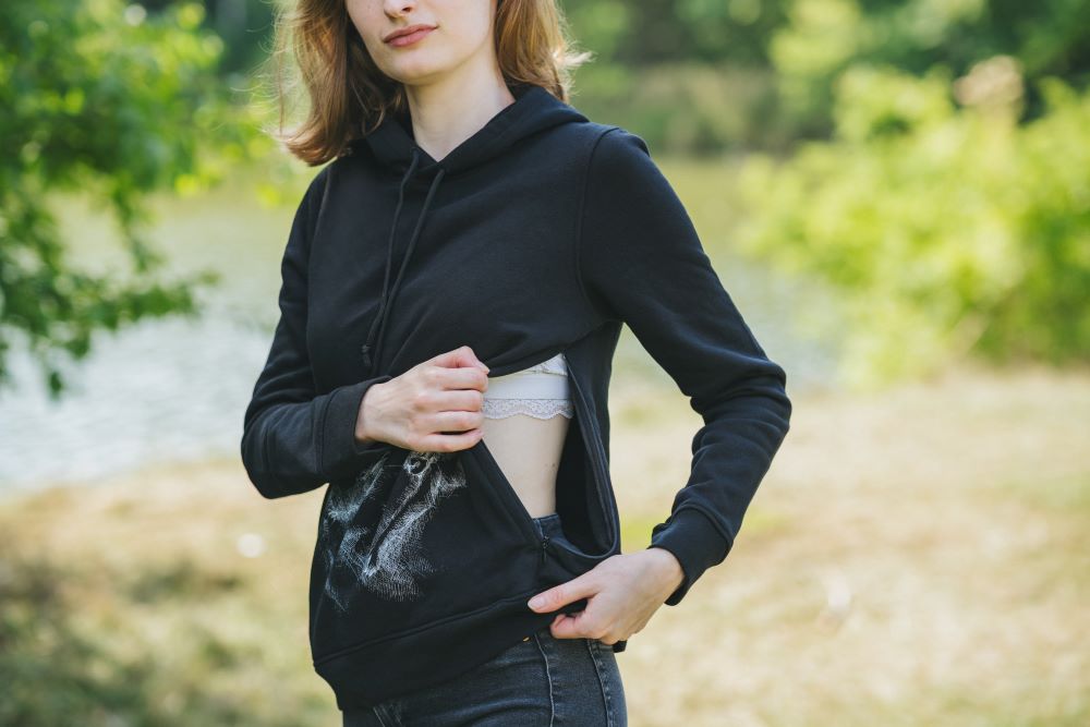 Hanorac pentru alăptare Monkey Mum® negru - maimuțică