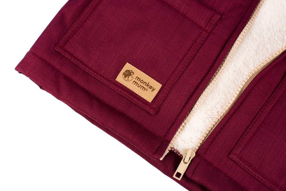 Geacă de iarnă softshell pentru copii cu mielușel Monkey Mum® - Scufița Roșie vișinie