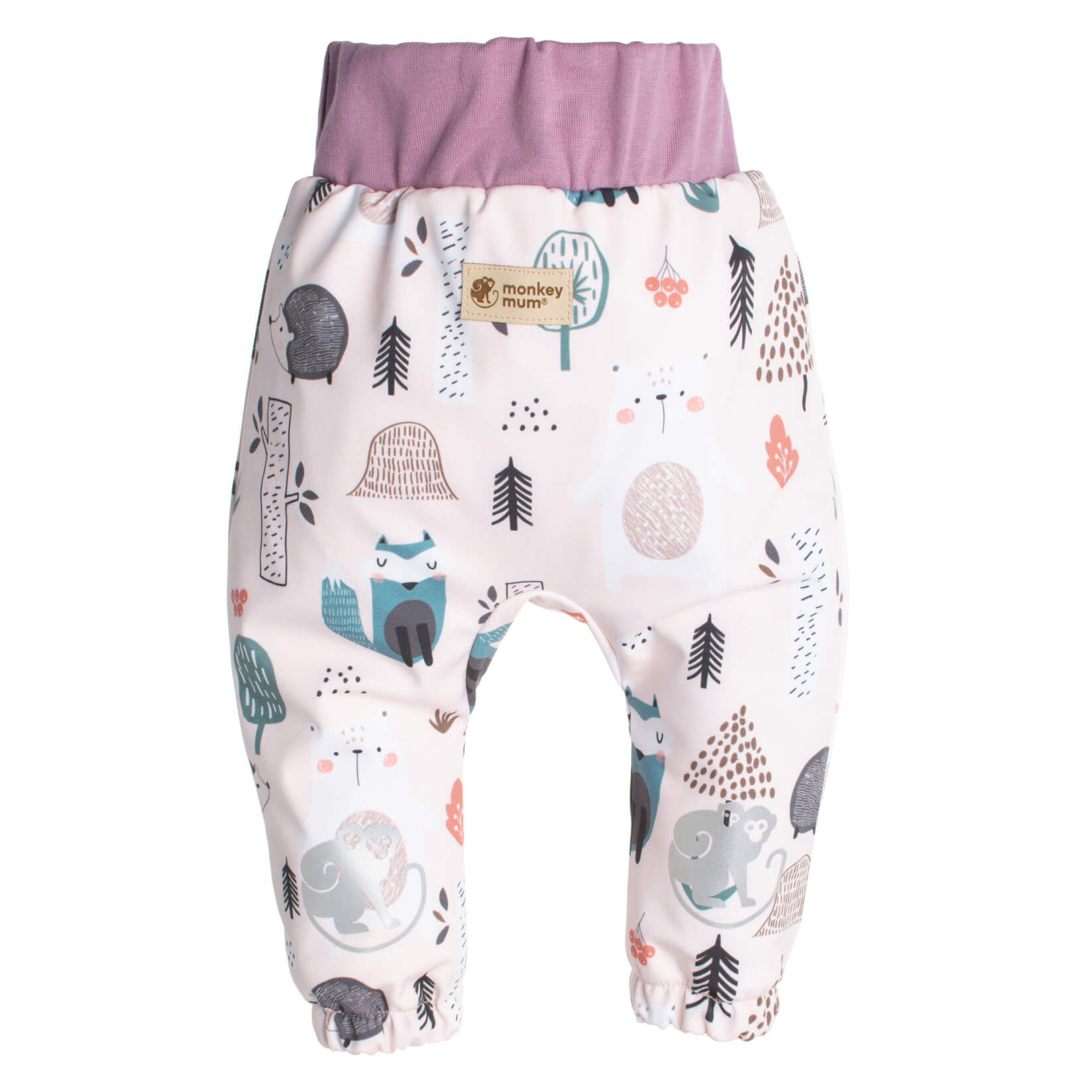 Pantaloni pentru copii din softshell cu membrană Monkey Mum® - Animăluțe de zi
