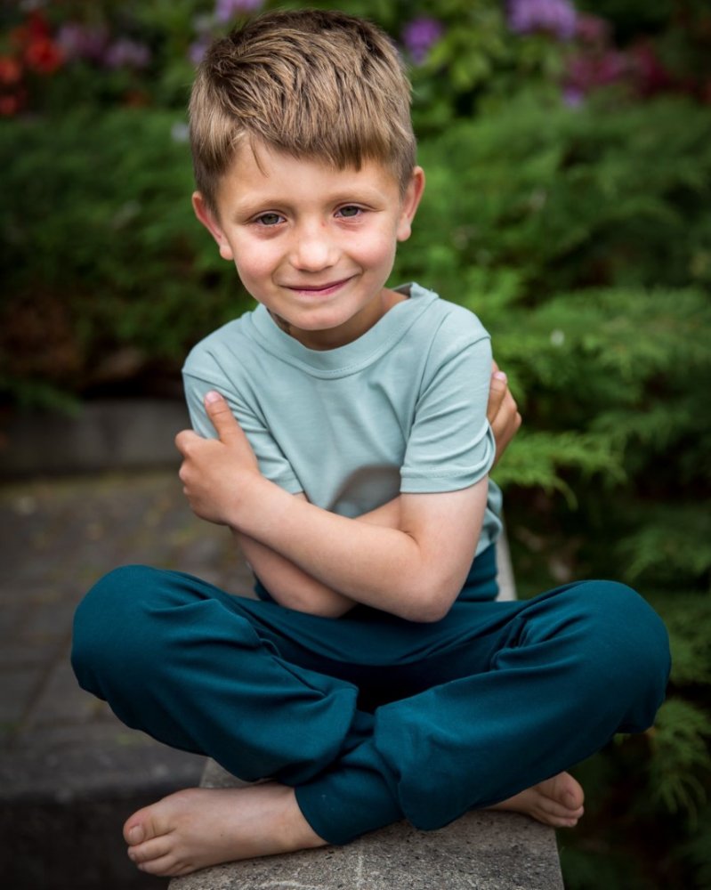 Pantaloni de trening largi pentru copii, LIGHT, verde sticlă