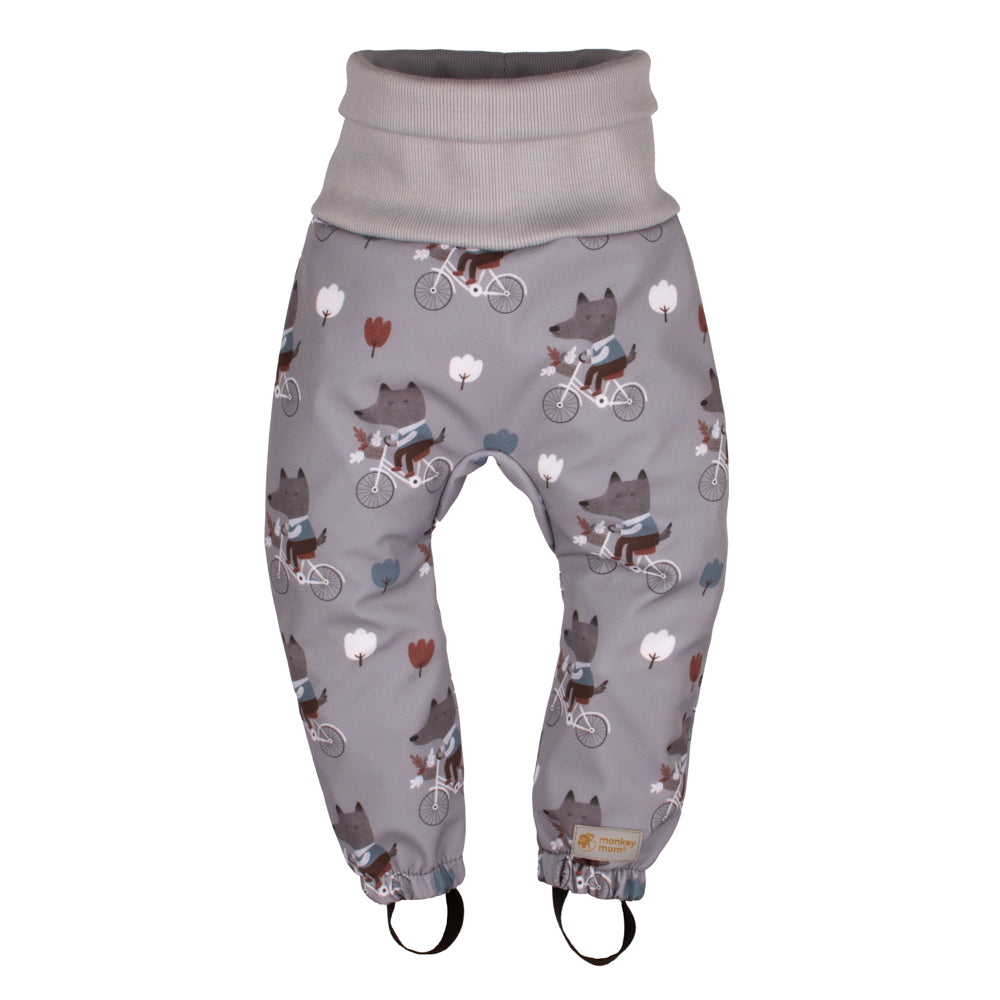Pantaloni de copii extensibili din softshell cu membrană Monkey Mum® - Lupi pe bicicletă