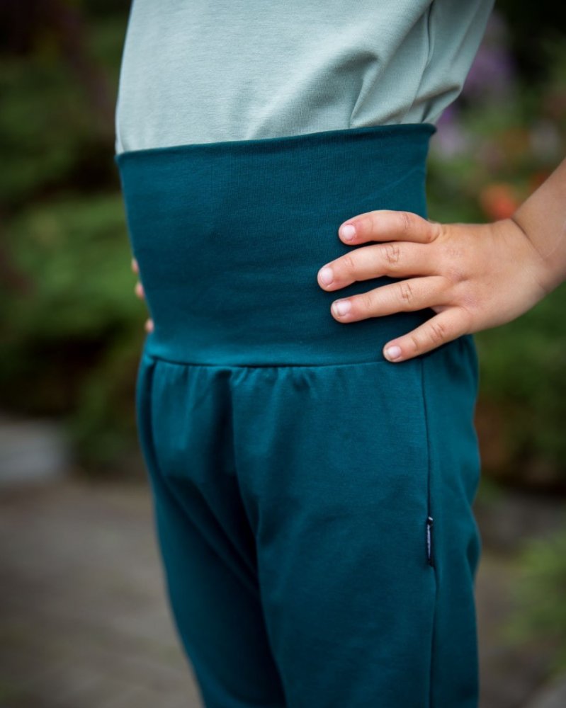 Pantaloni de trening largi pentru copii, LIGHT, verde sticlă