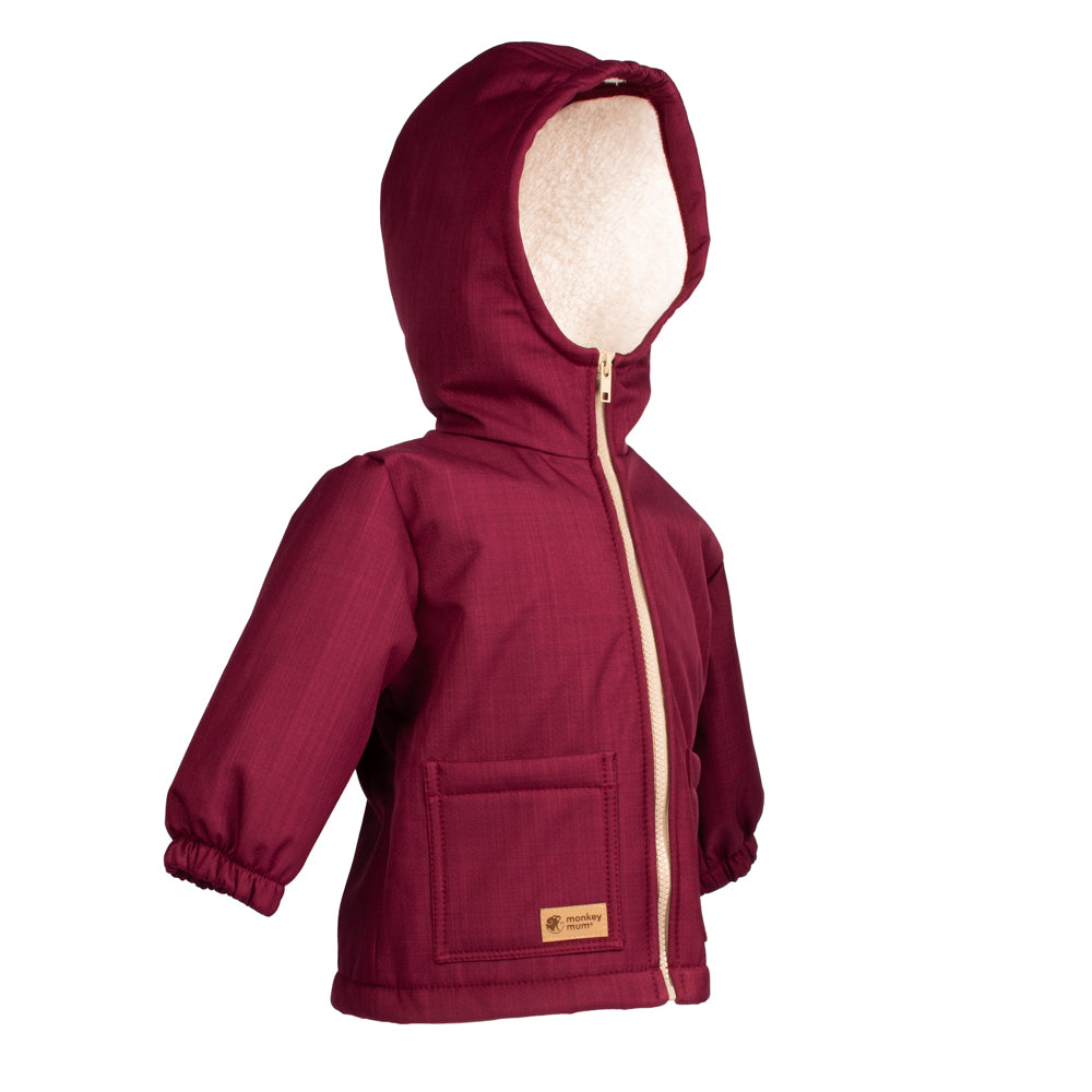 Geacă de iarnă softshell pentru copii cu mielușel Monkey Mum® - Scufița Roșie vișinie