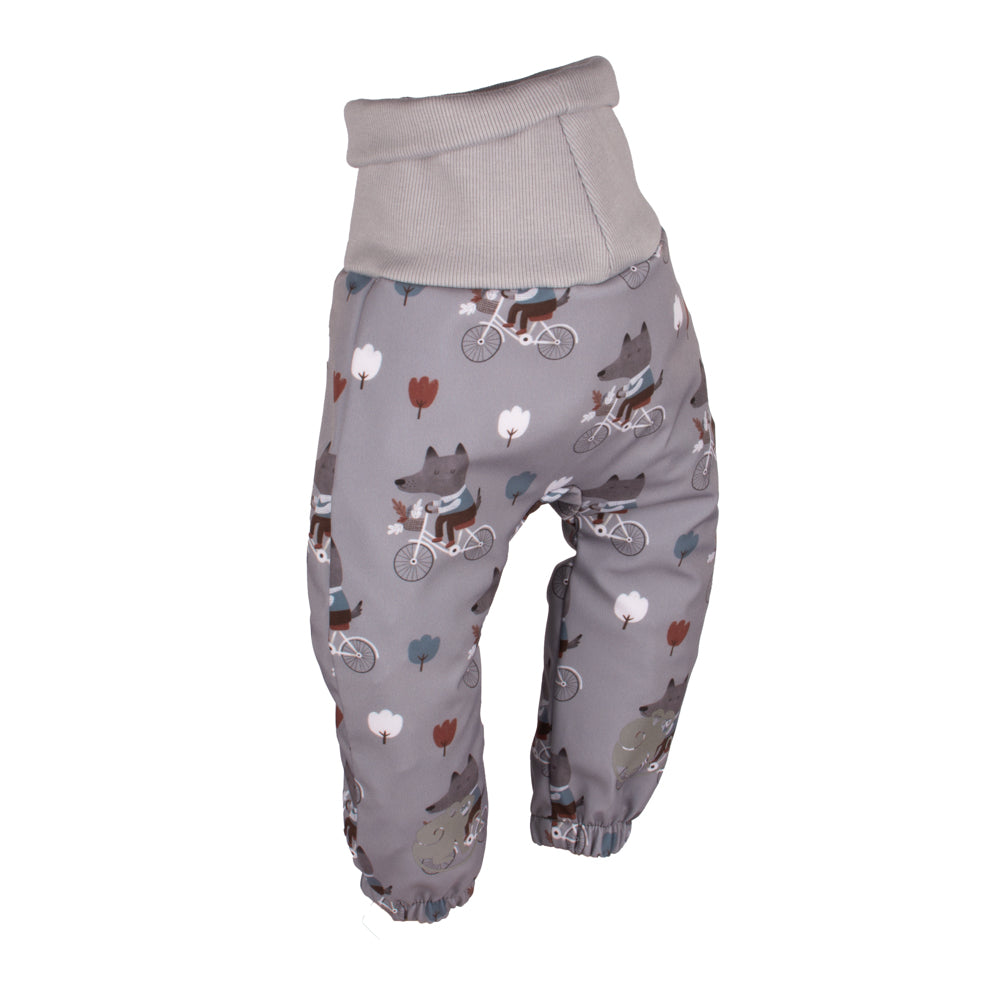 Pantaloni de copii extensibili din softshell cu membrană Monkey Mum® - Lupi pe bicicletă