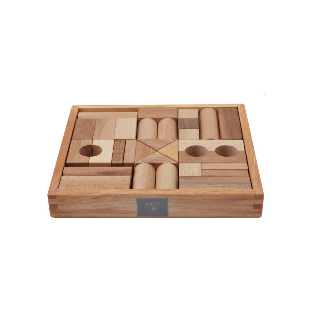 Wooden Story Cuburi în cutie de hârtie - 30 buc - Naturale
