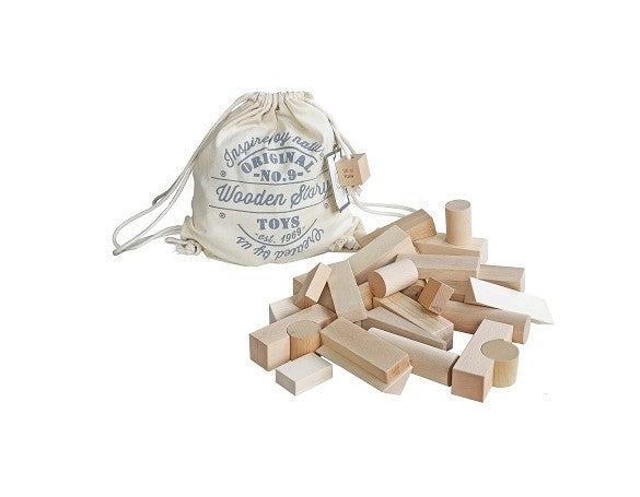 Wooden Story Cuburi in geanta de bumbac XL - 30 buc - Natural