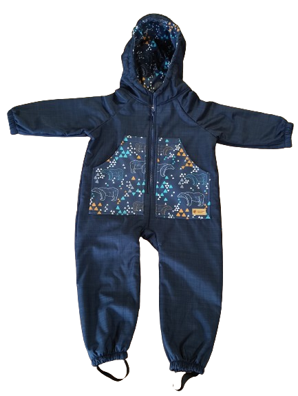 Monkey Mum® Combinezon de iarnă softshell pentru copii cu blăniță de miel - Poveste de seară cu ursuleț - măr. 98/104, 110/116