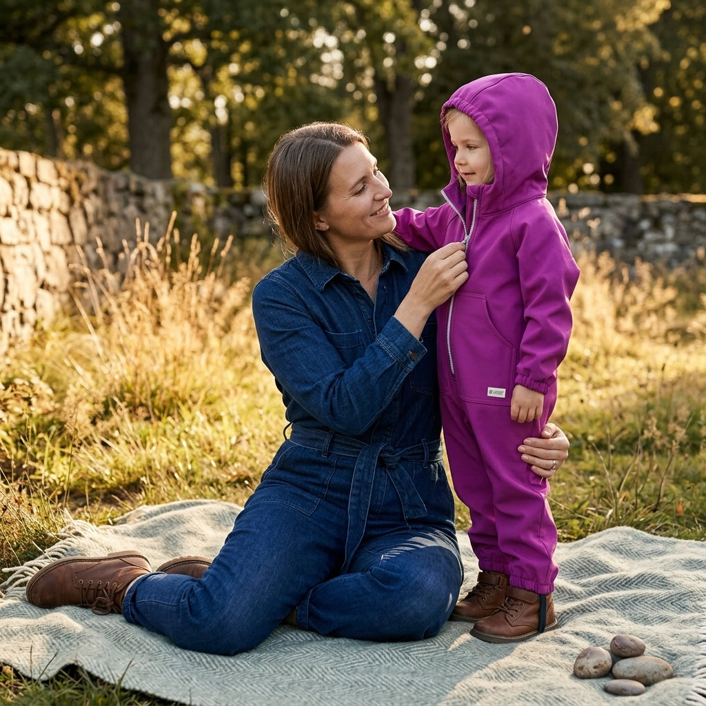 Monkey Mum® combinezon softshell cu membrană – Zmeură suculentă - măr. 98/104, 110/116