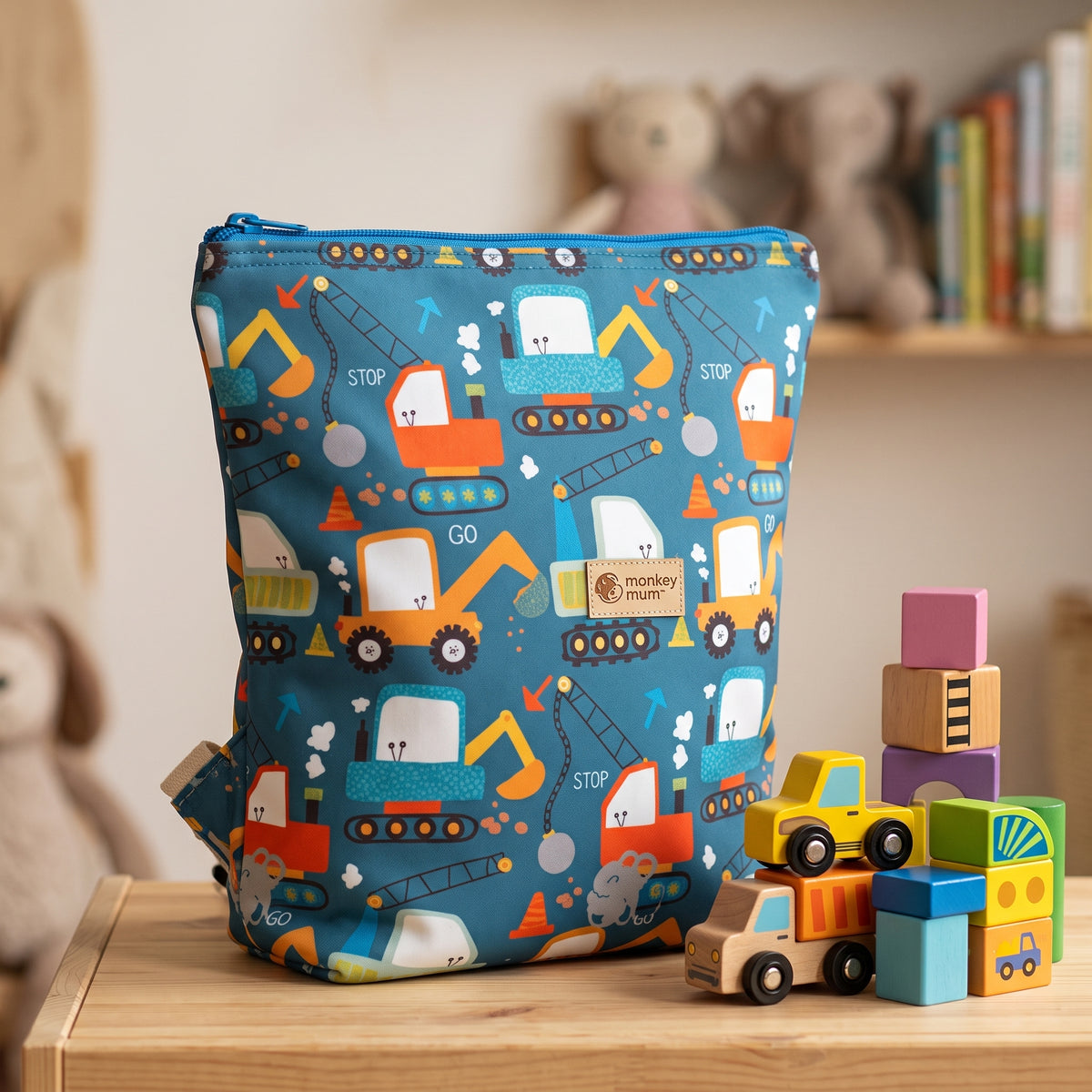 Rucsac softshell pentru copii Monkey Mum® - Șantier jucăuș