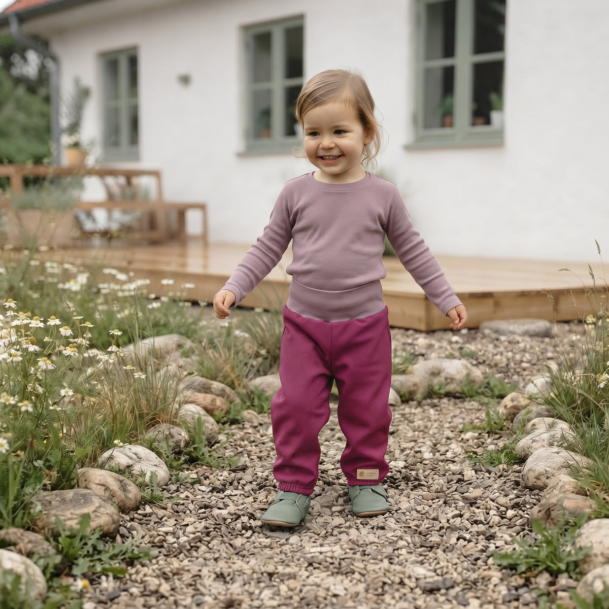 Pantaloni softshell pentru copii, extensibili, cu membrană Monkey Mum® - Zmeură suculentă
