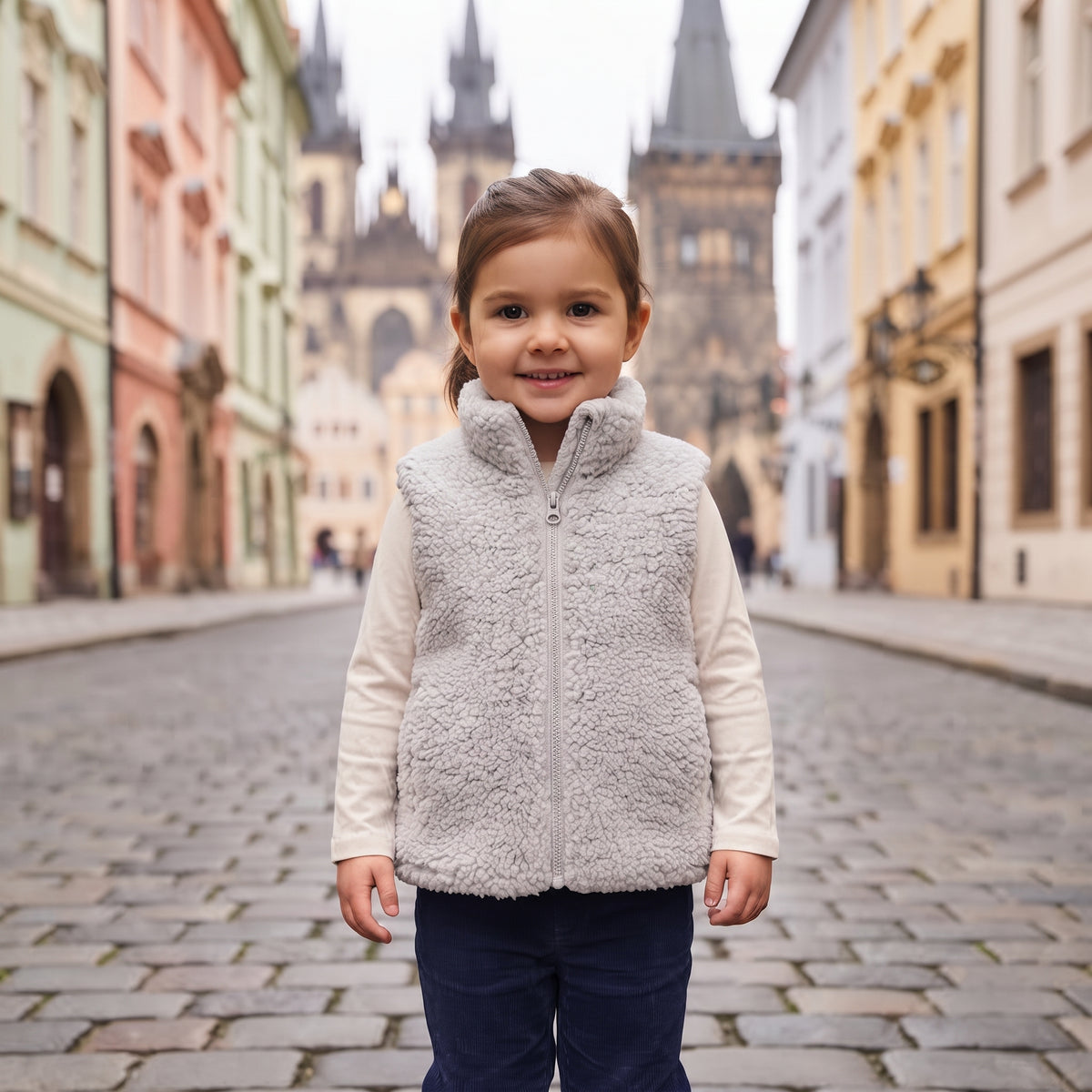 Vestă din lână de miel Monkey Mum® - Gri deschis