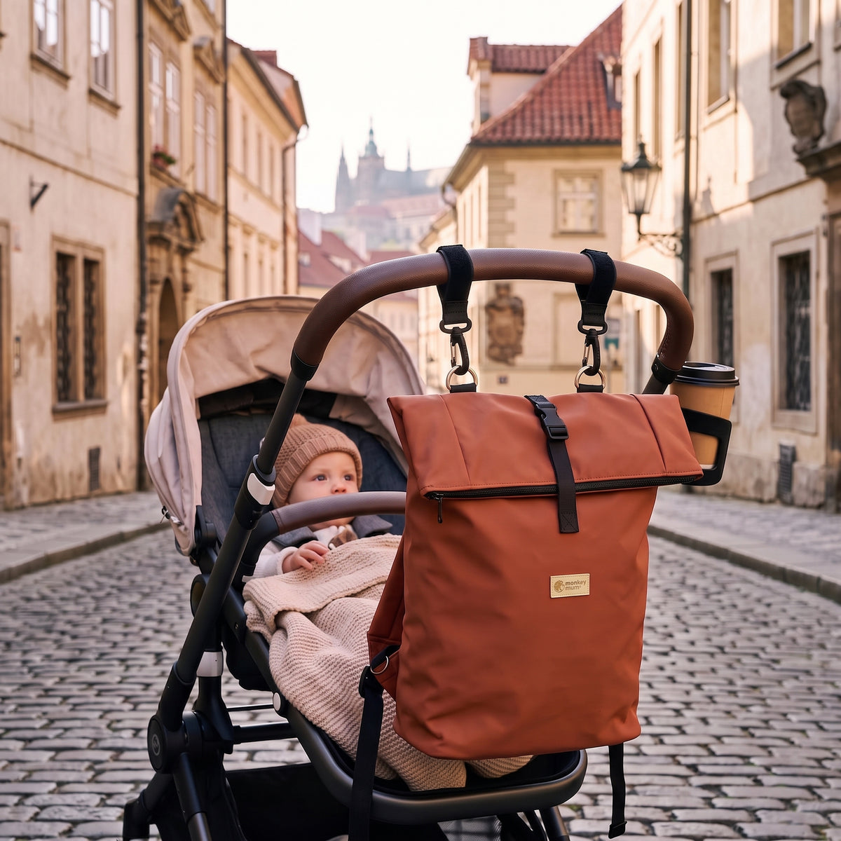 Monkey Mum® Rucsac din softshell pentru cărucior – Frunze de toamnă
