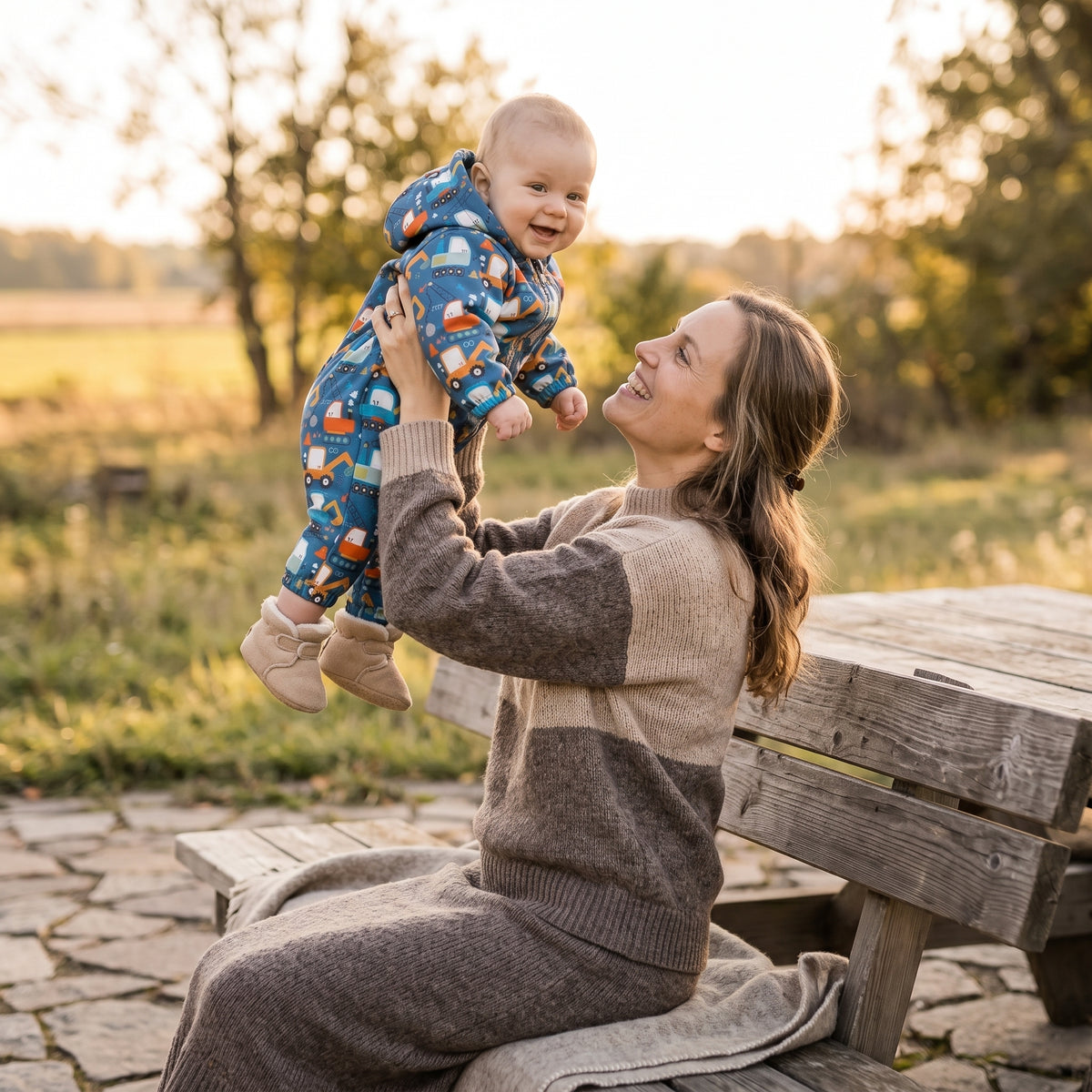 Monkey Mum® Combinezon softshell cu membrană – Șantier jucăuș - măr. 62/68, 74/80