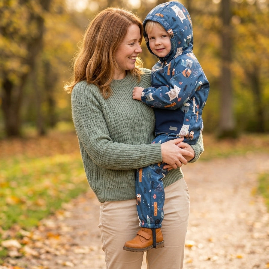 Monkey Mum® Combinezon softshell cu membrană – Animăluțe de noapte - măr. 98/104, 110/116