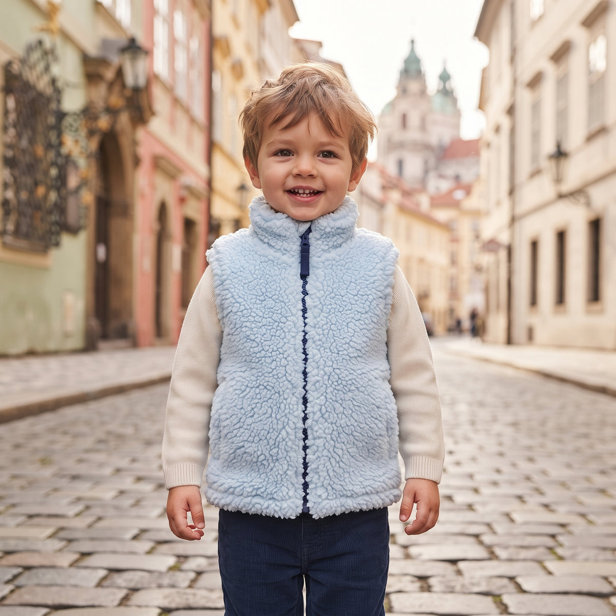 Vestă din lână de miel Monkey Mum® - Albastru deschis