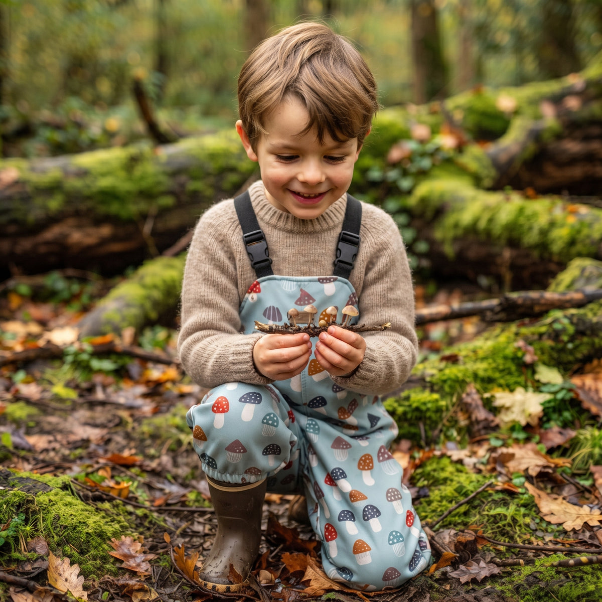 Monkey Mum® pantaloni cu pieptar softshell cu membrană - Bureți pestriți