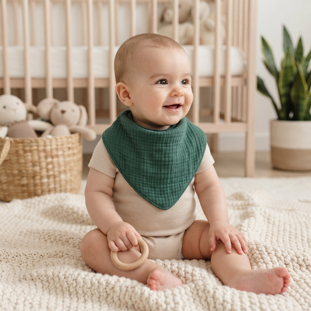 Bavetă din muselină Monkey Mum® - Verde închis