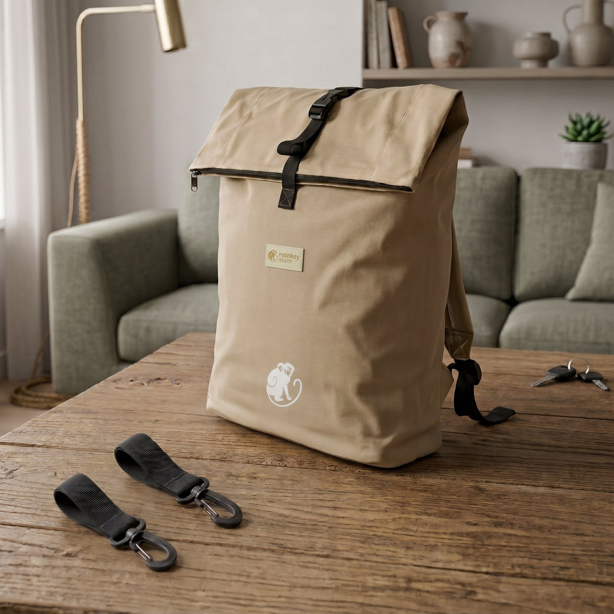 Monkey Mum® Rucsac din twill pentru cărucior – Nisip deșertic