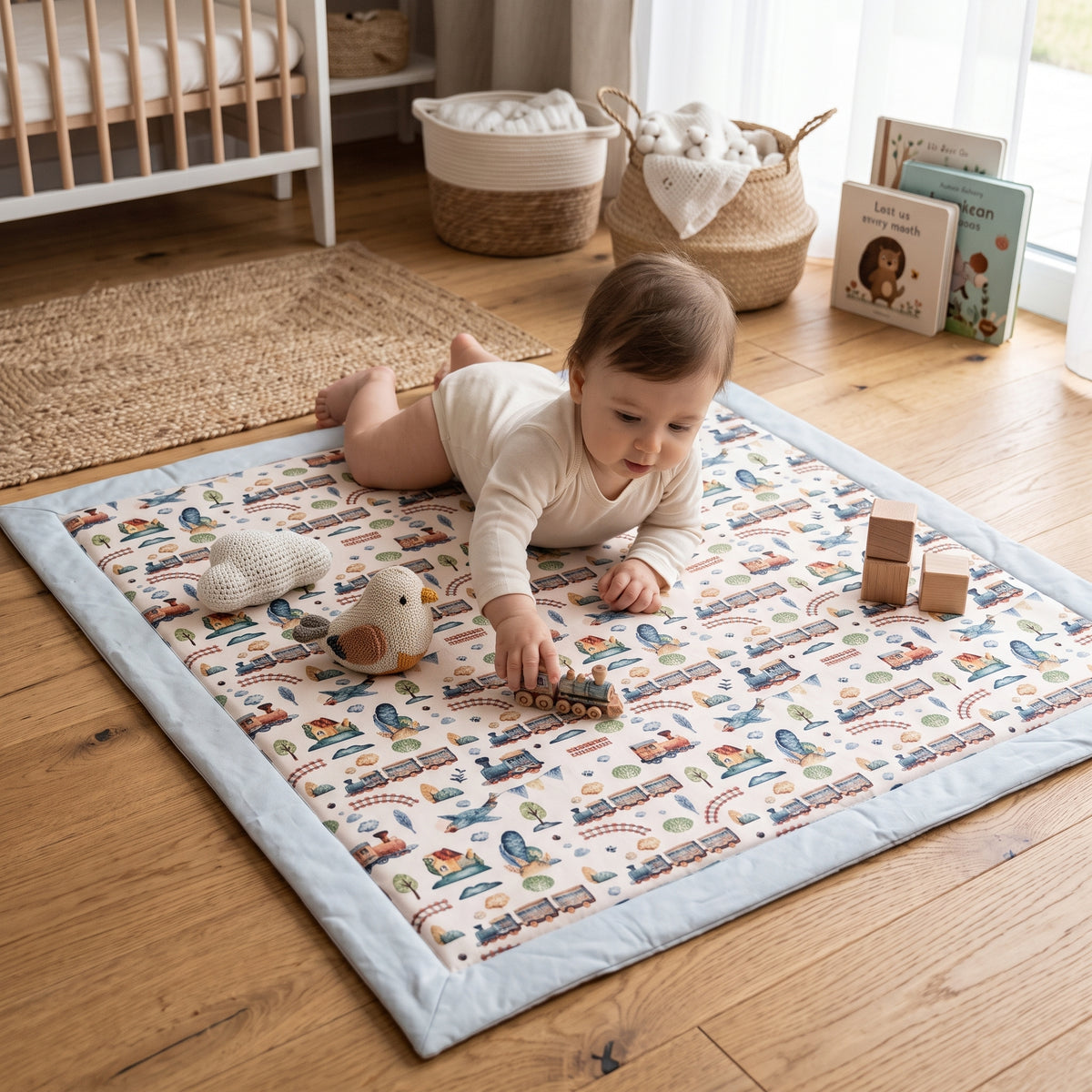Covoraș de joacă Monkey Mum® - trenuleț
