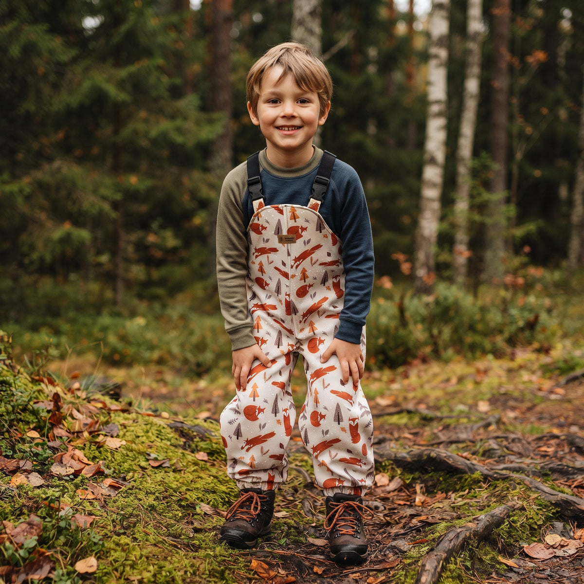 Monkey Mum® pantaloni cu pieptar softshell cu membrană - Joaca vulpițelor