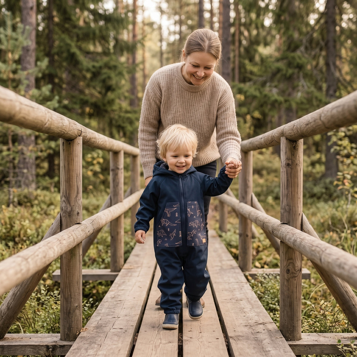 Monkey Mum® combinezon softshell cu membrană – Cerul dinozaurilor - măr. 98/104, 110/116